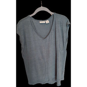100% Linen blue/teal V-neck T-shirt